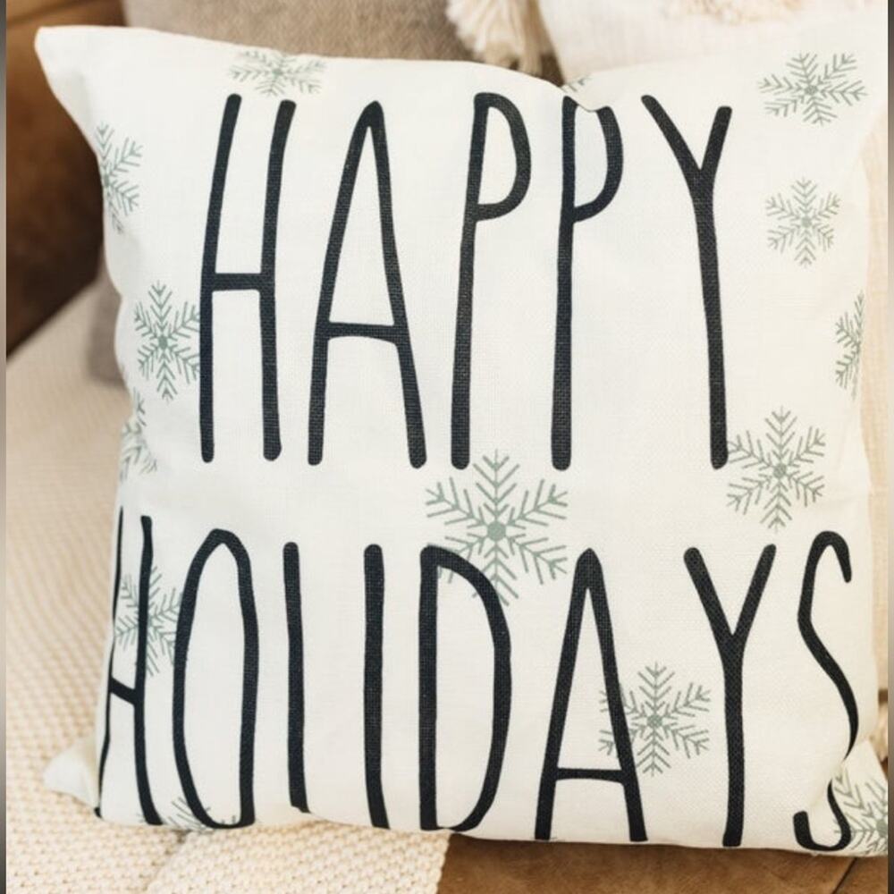 Happy Holidays Snowflake Indoor/Outdoor Winter Neutral Pillow Cover NWOT‎